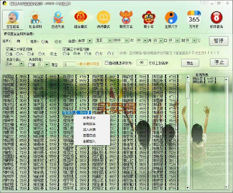 精准八字宝宝取名软件专业版